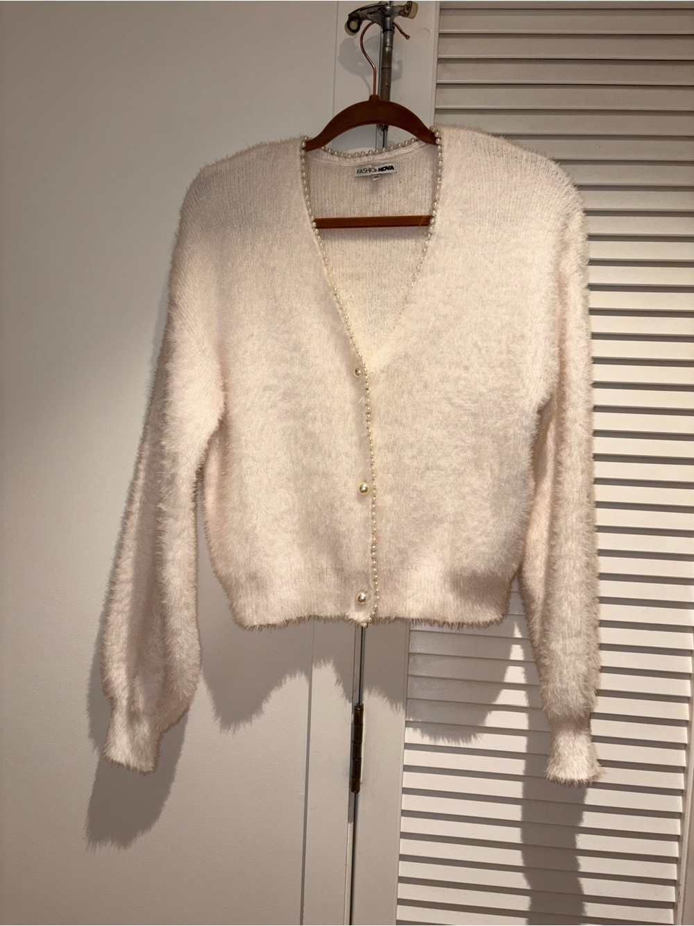 Fashion Nova Cozy Cream Fuzzy Cardigan Sweater - Elegant Button Front